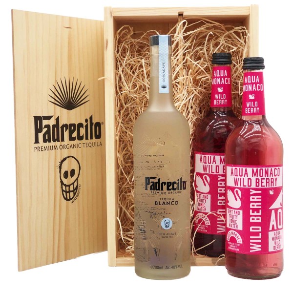 Padrecito Premium Organic | Blanco Tequila 40% (1 x 0.7 l) + 2 Tonic Water + Holzbox