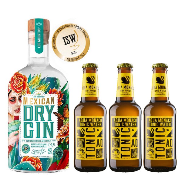 Los Muertos Mexican Dry Gin 43% (1 x 0.7 l) + 3 Tonic Water